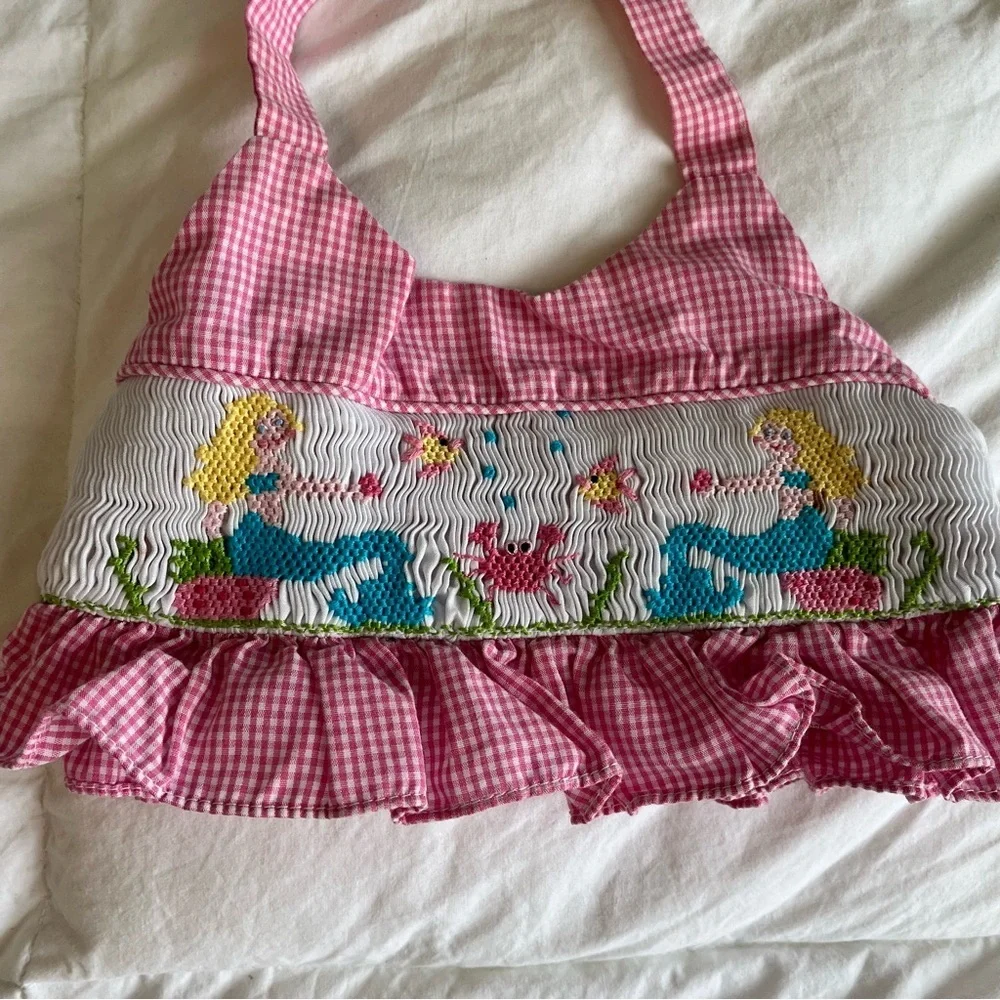The Bailey Boys Pink Gingham Smocked Mermaid Halter Swim Top 3T